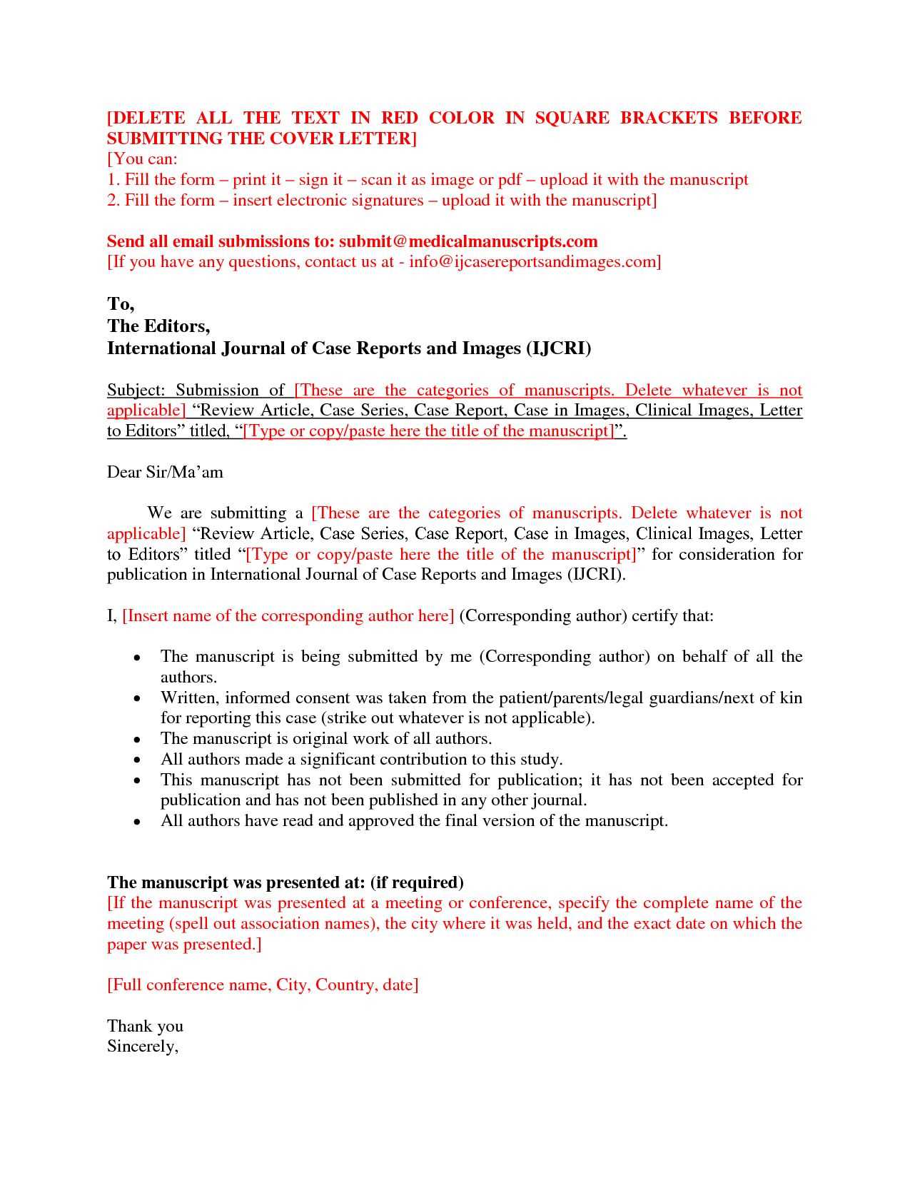 cover letter template for journal submission