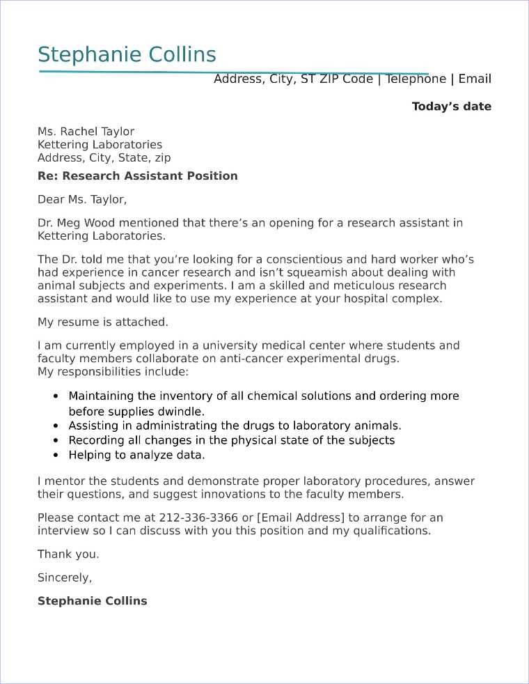 cover letter template for research assistant position