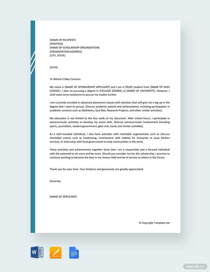 cover letter template for scholarship