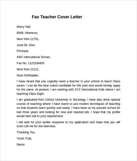 cover letter template for teachers