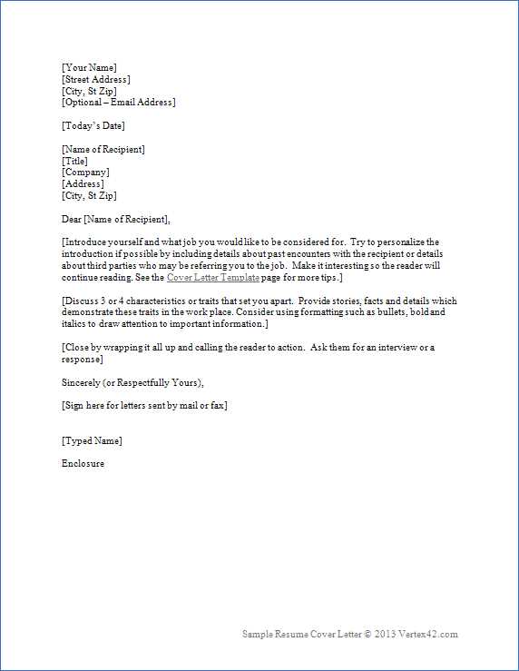 cover letter word template free download
