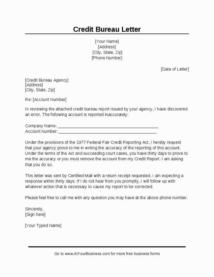 credit bureau credit dispute letter template pdf