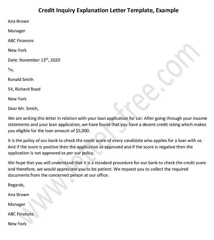 credit inquiry letter template