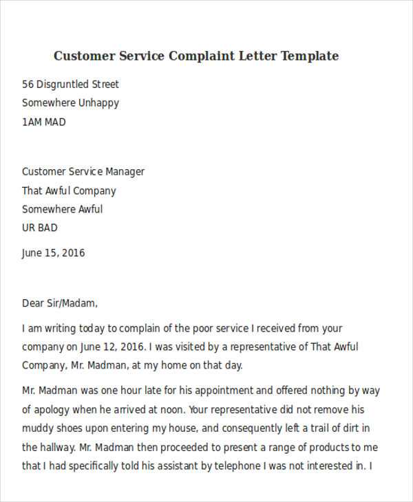 customer complaint response letter template
