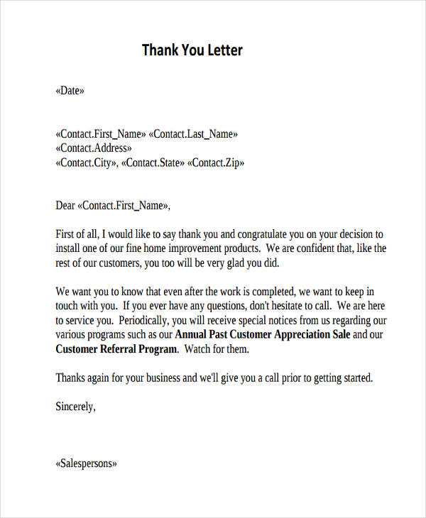 customer thank you letter template