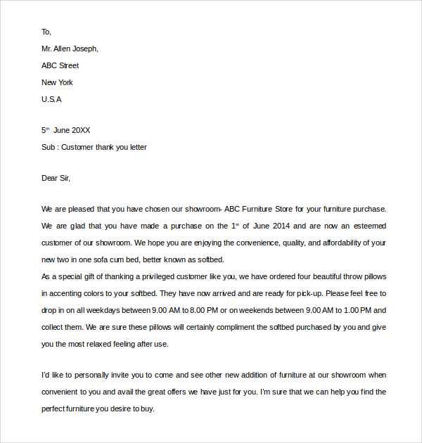 customer thank you letter template