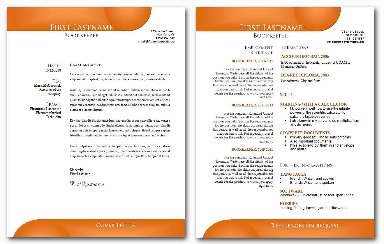 cv cover letter template word