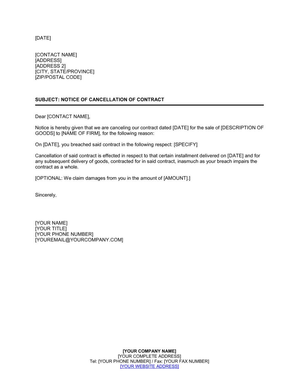 demand letter template breach of contract