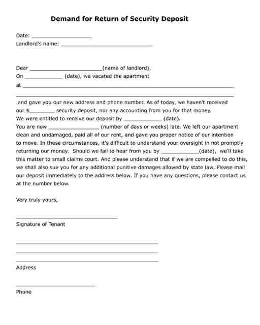 deposit return letter template