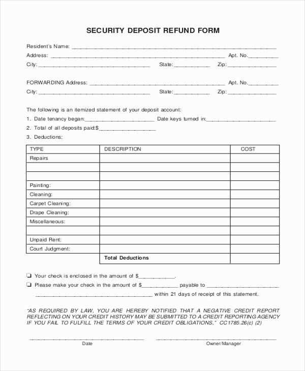 deposit return letter template