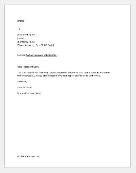 disciplinary letter templates