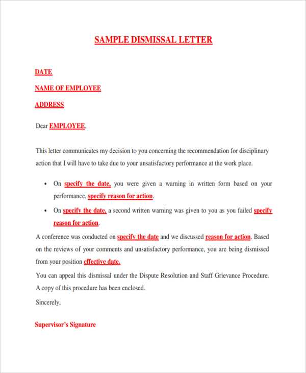 dismissal letter template free