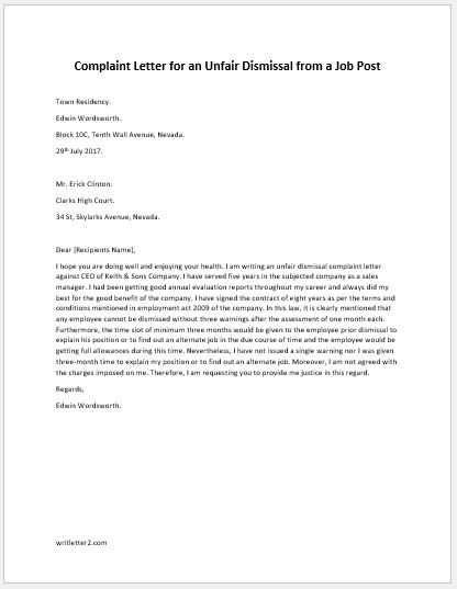 dismissal letter template uk