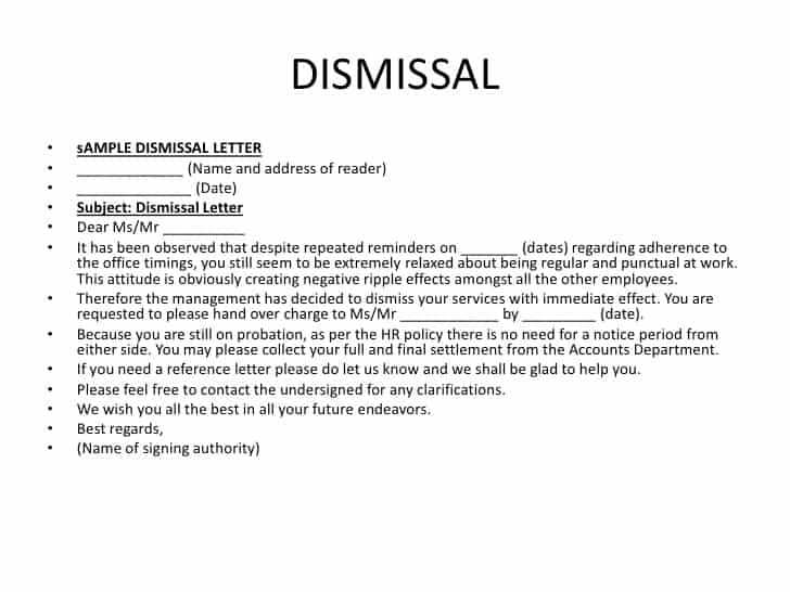 dismissal letter template uk