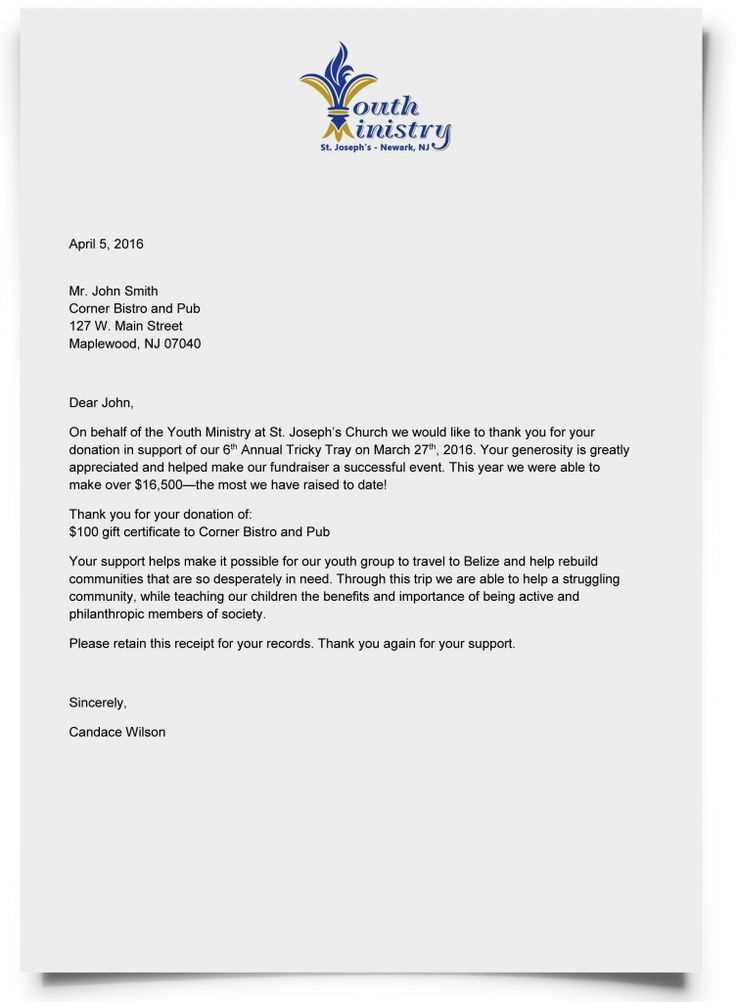 donation letter template for church