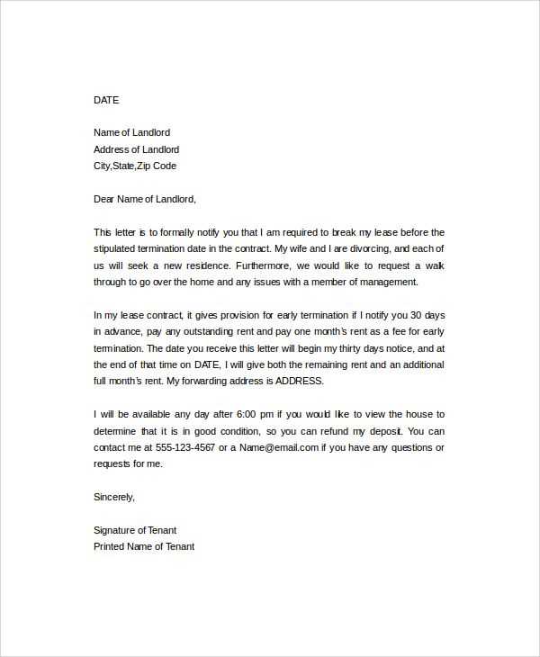 early lease termination letter to landlord template