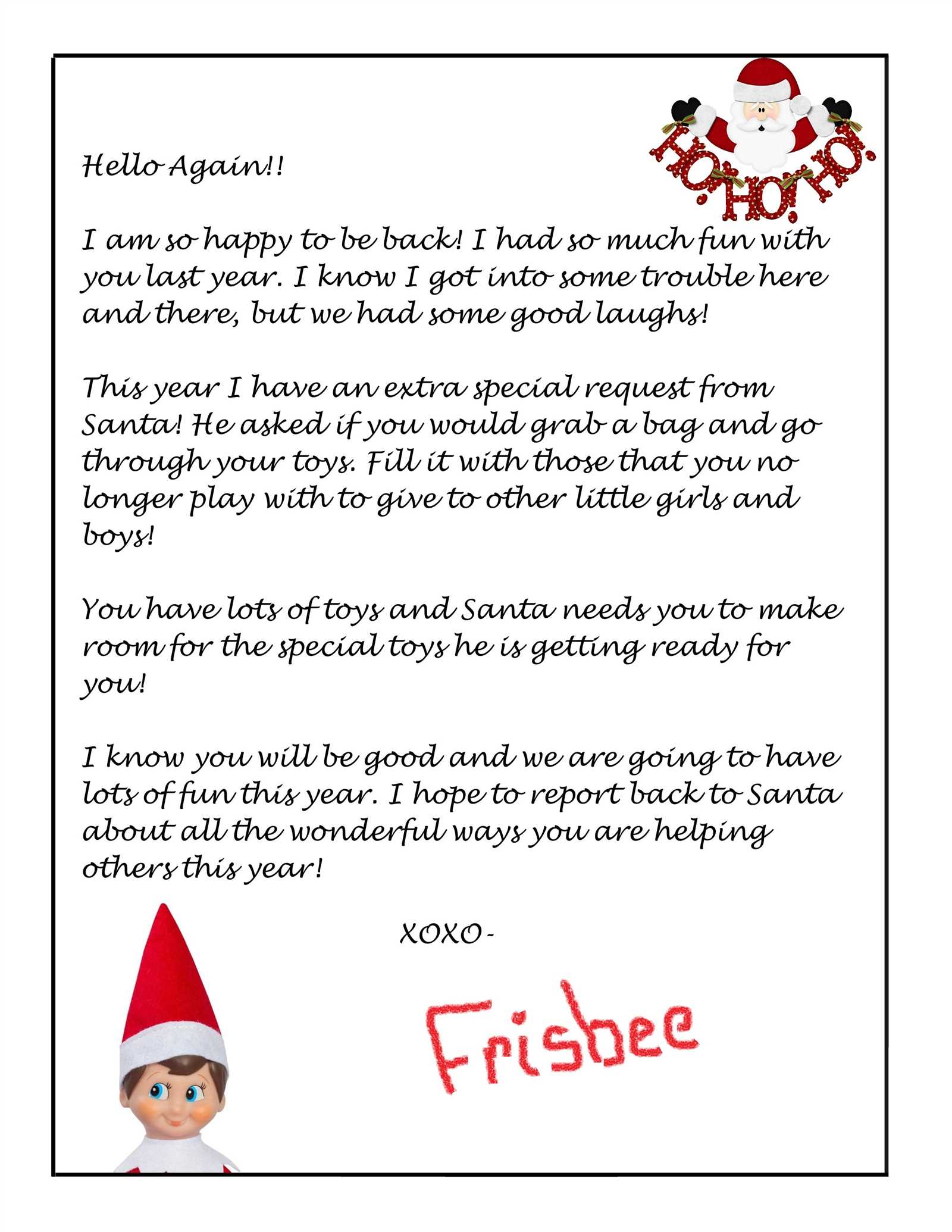 elf on a shelf arrival letter template