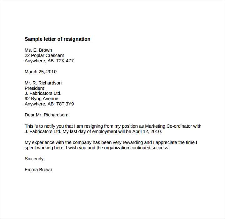 email resignation letter template