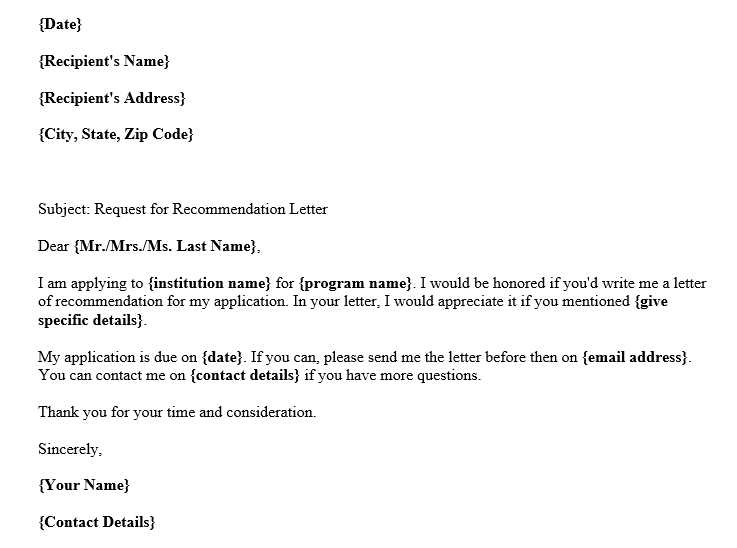 email template for asking for a letter of recommendation