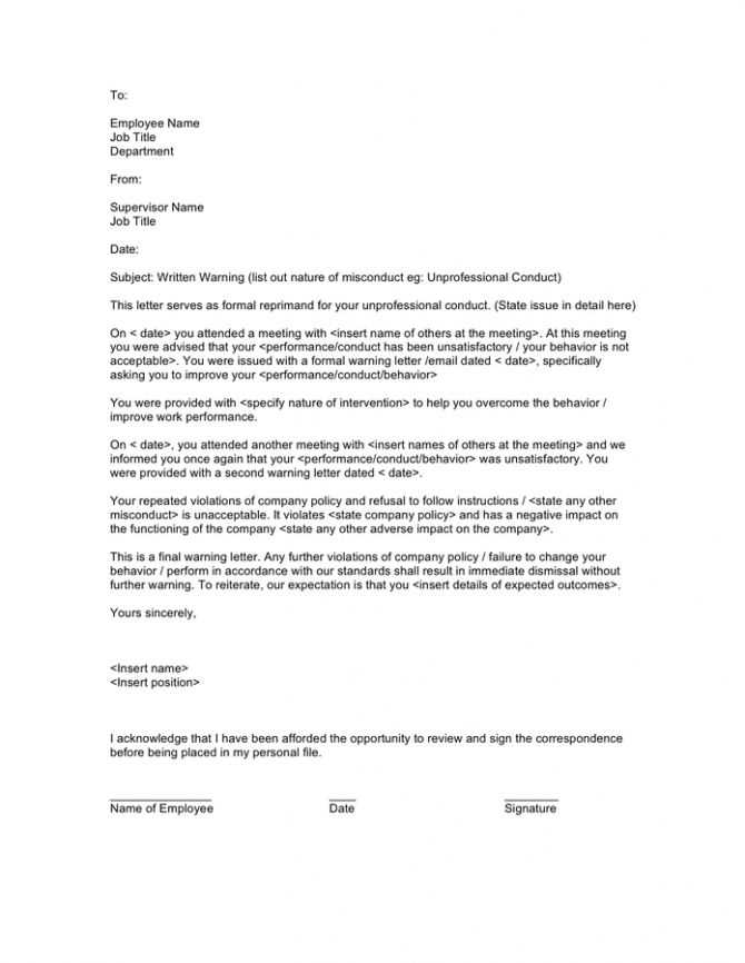 employee final warning letter template