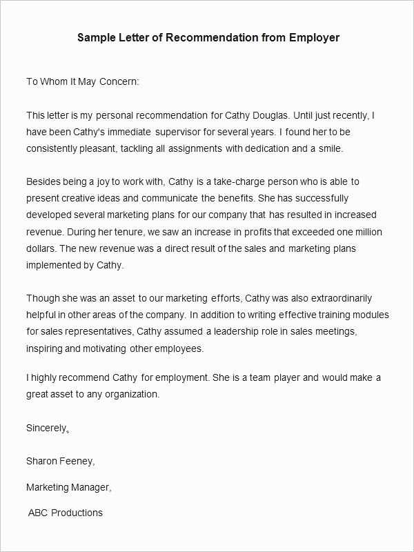 employee former employee letter of recommendation template