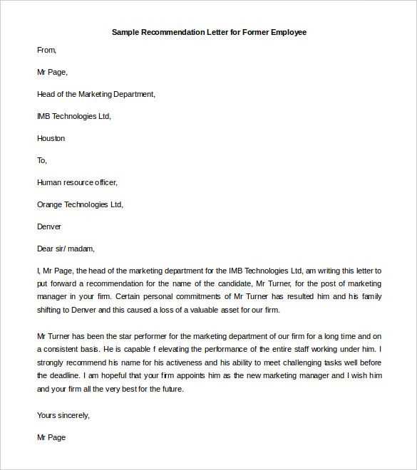 employee recommendation letter template word