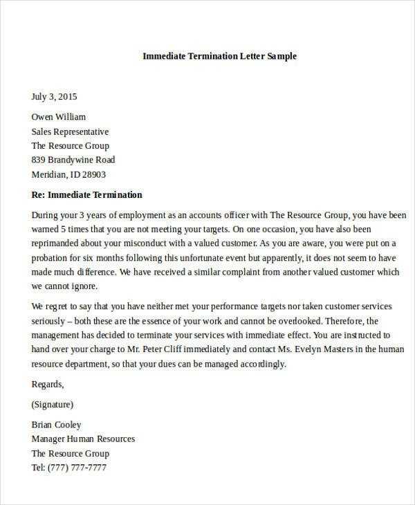 employee termination letter template free