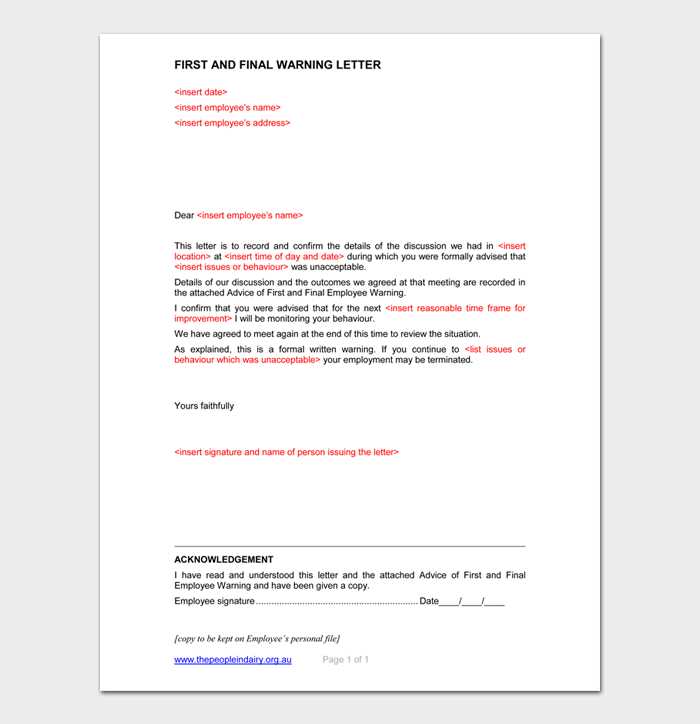 employee verbal warning letter template