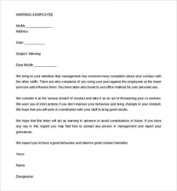 employee warning letter template