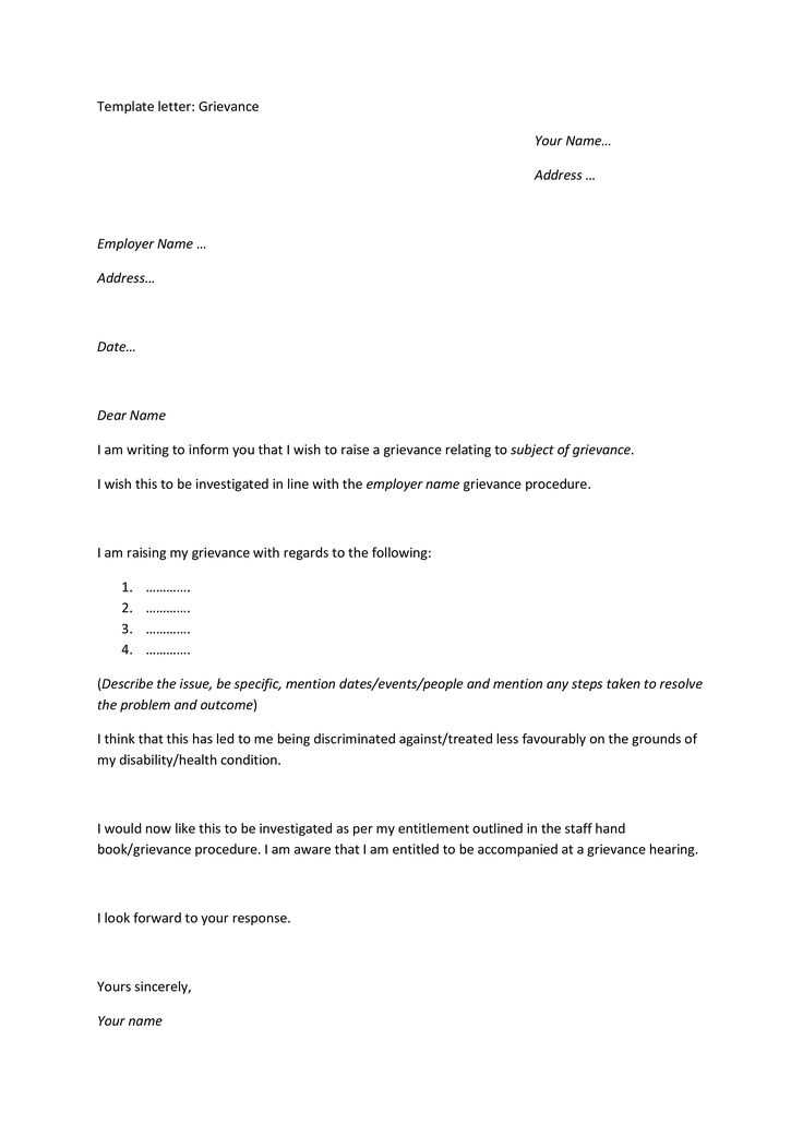 employer grievance outcome letter template