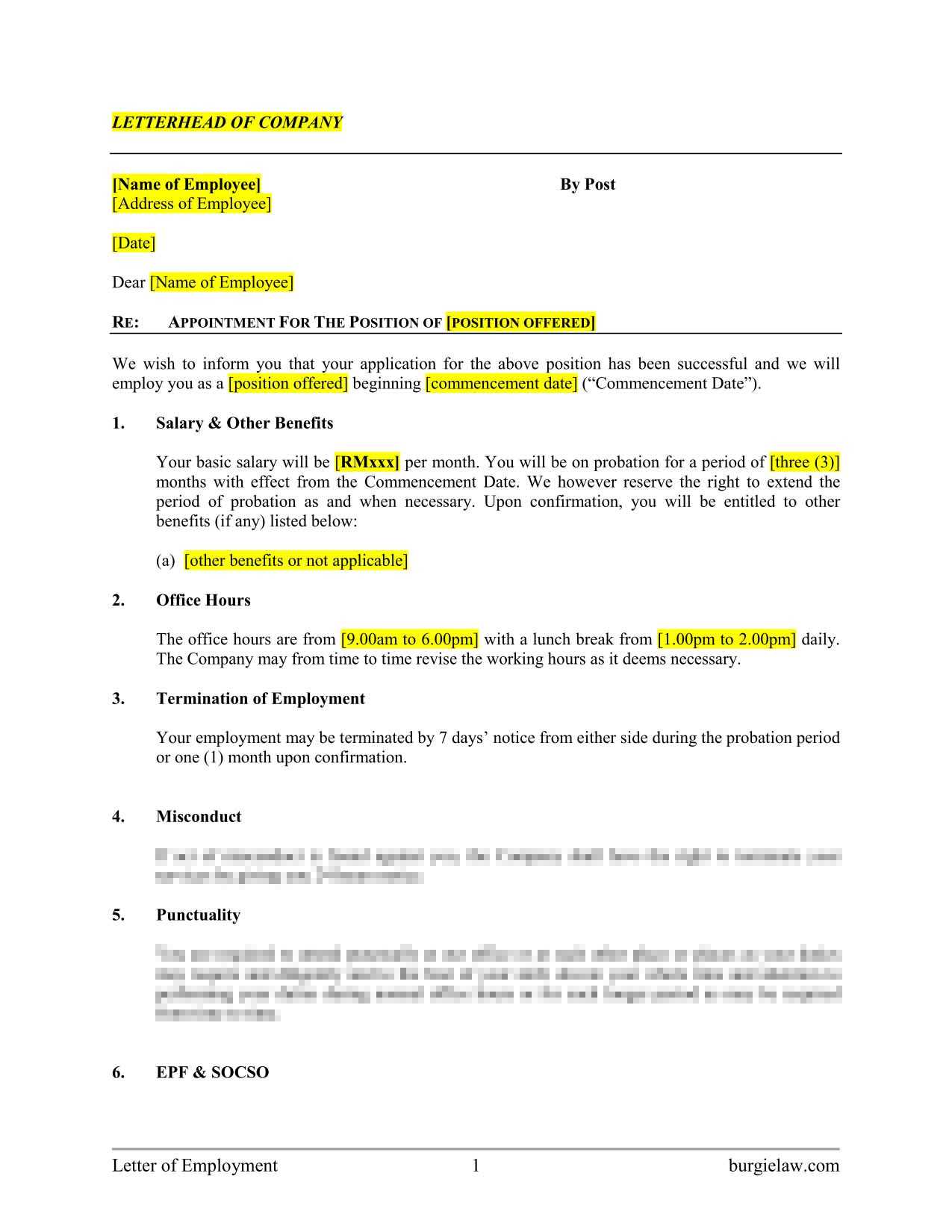 employment appointment letter template