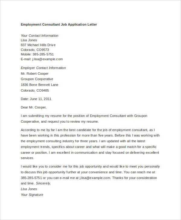 employment cover letter template word