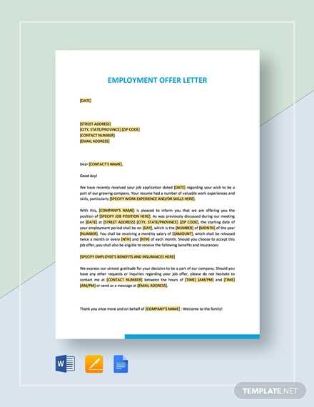 employment offer letter template word