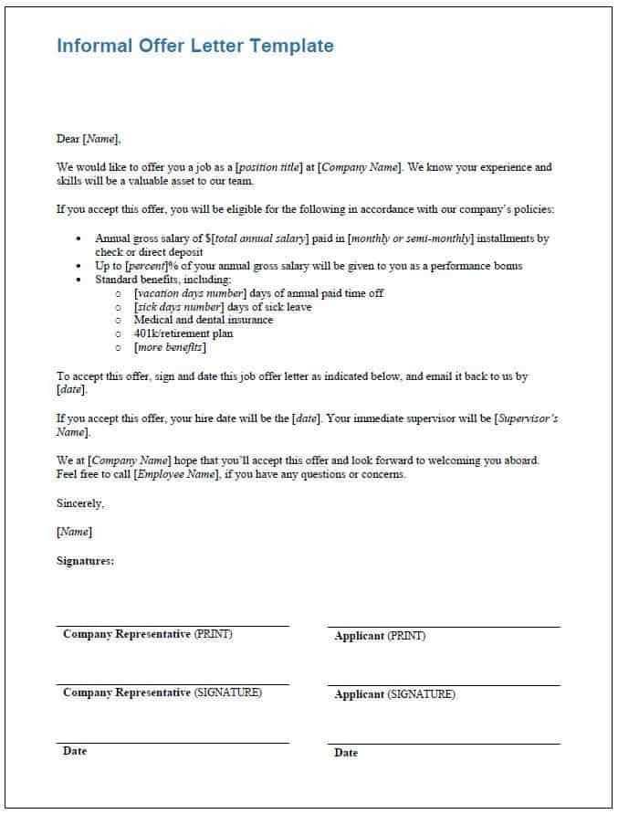 employment offer letter template word