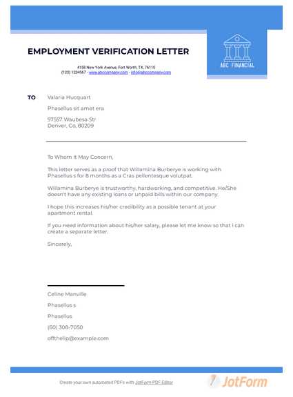 employment verification letter template for apartment