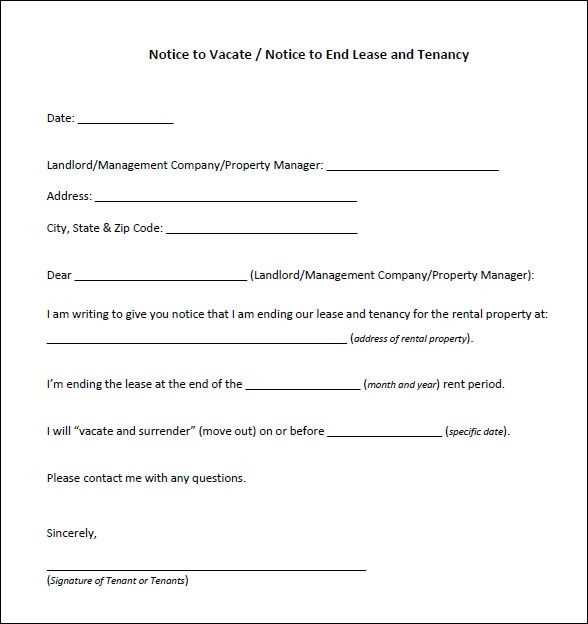 end of tenancy notice letter template