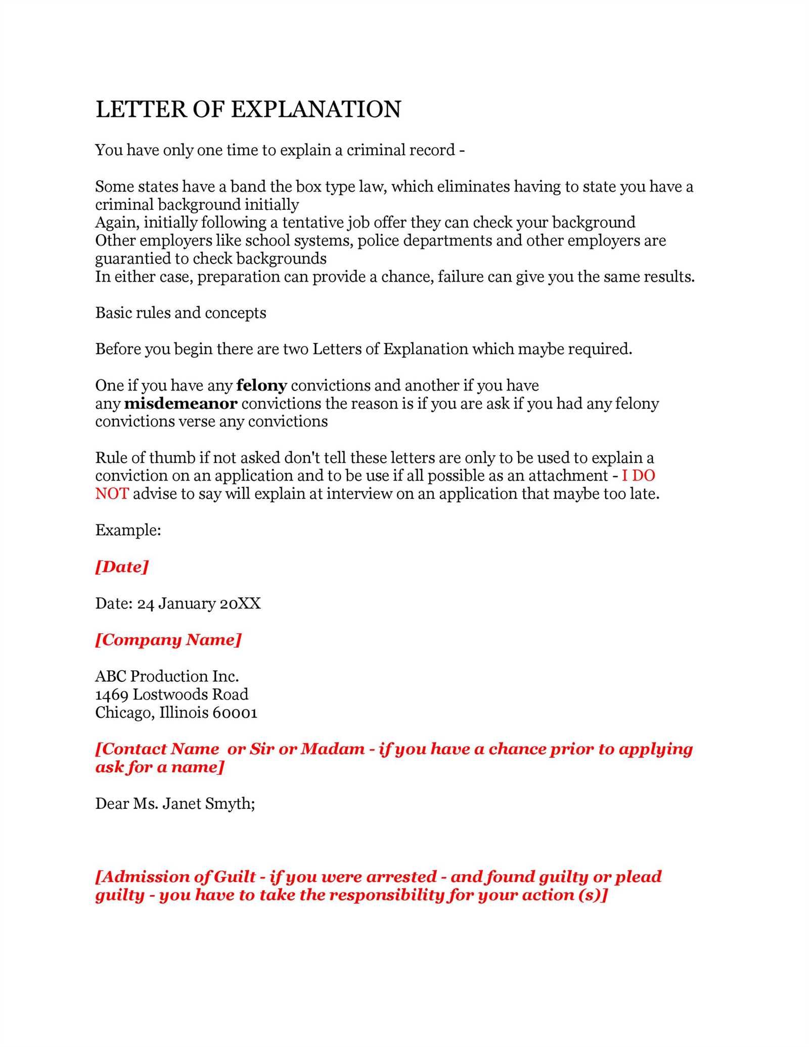 explanation letter template