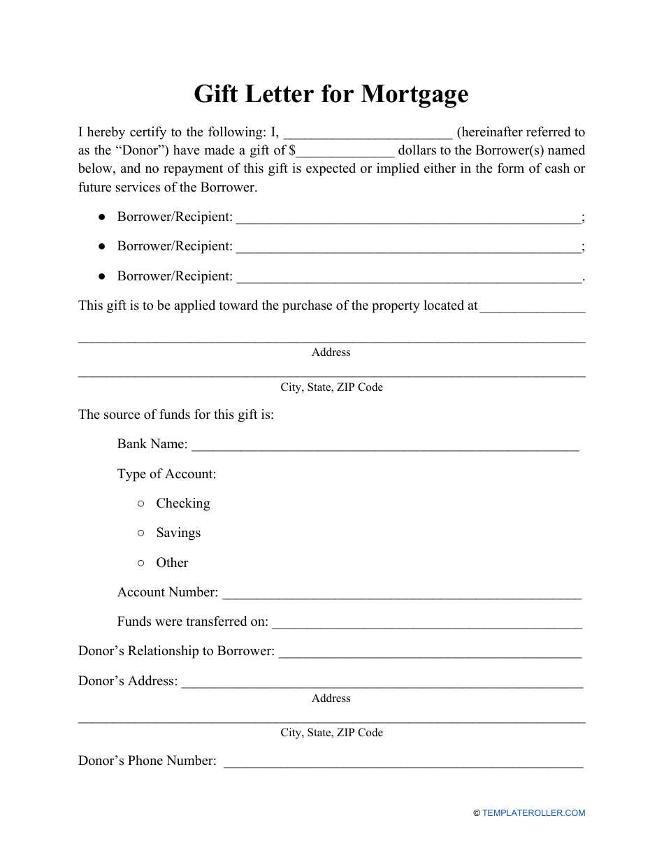 family member gift letter template