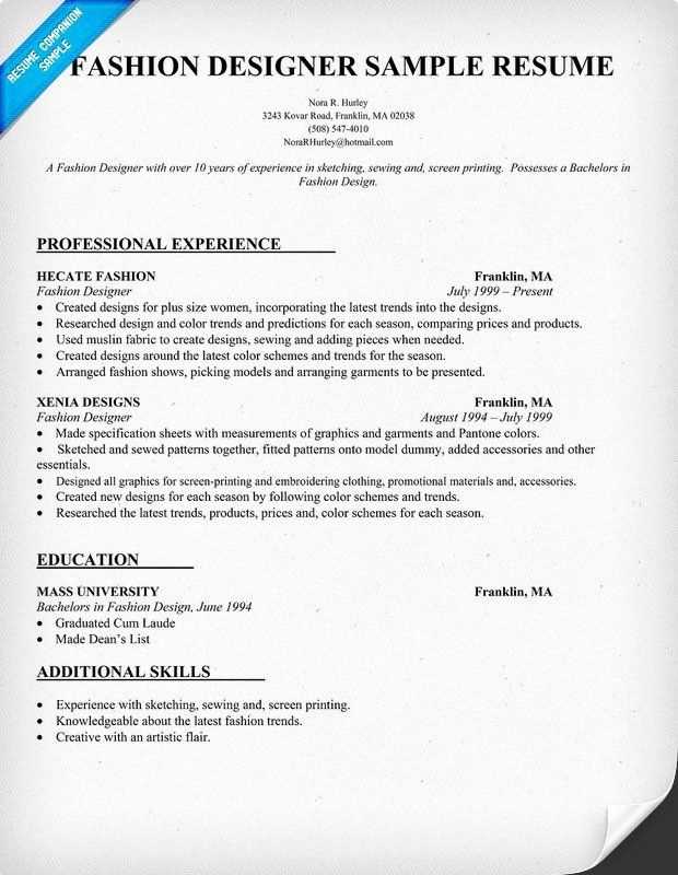 fashion designer cover letter template
