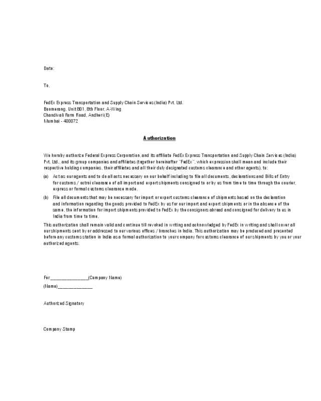 fedex authorization letter template