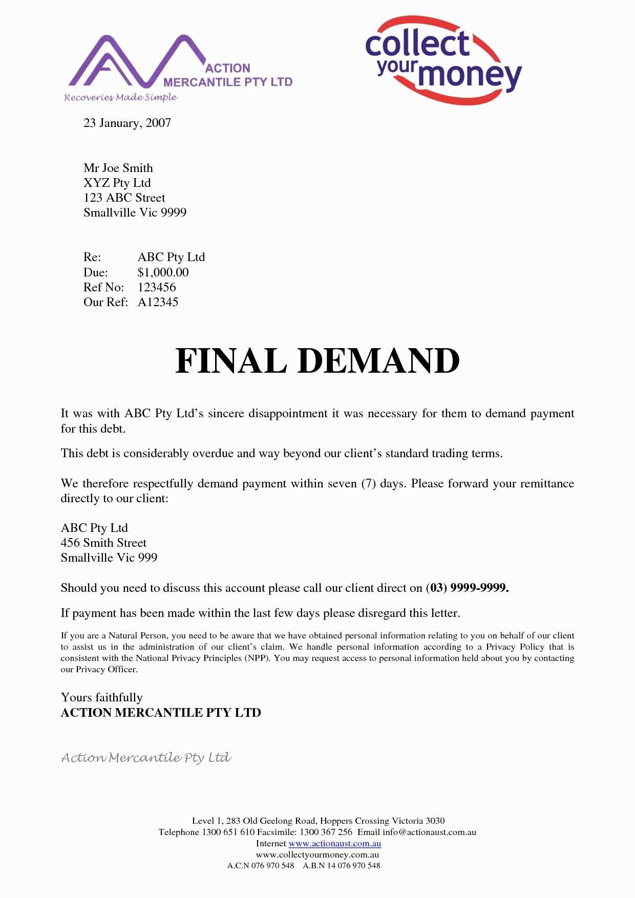 final demand letter before legal action template