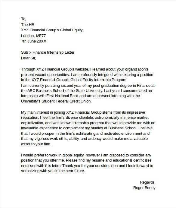 finance cover letter template