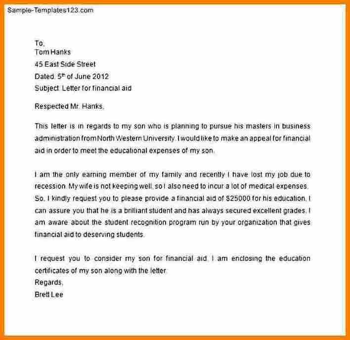 financial aid request letter template