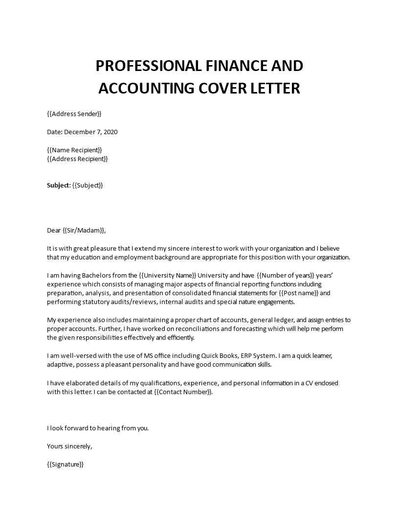 financial cover letter template