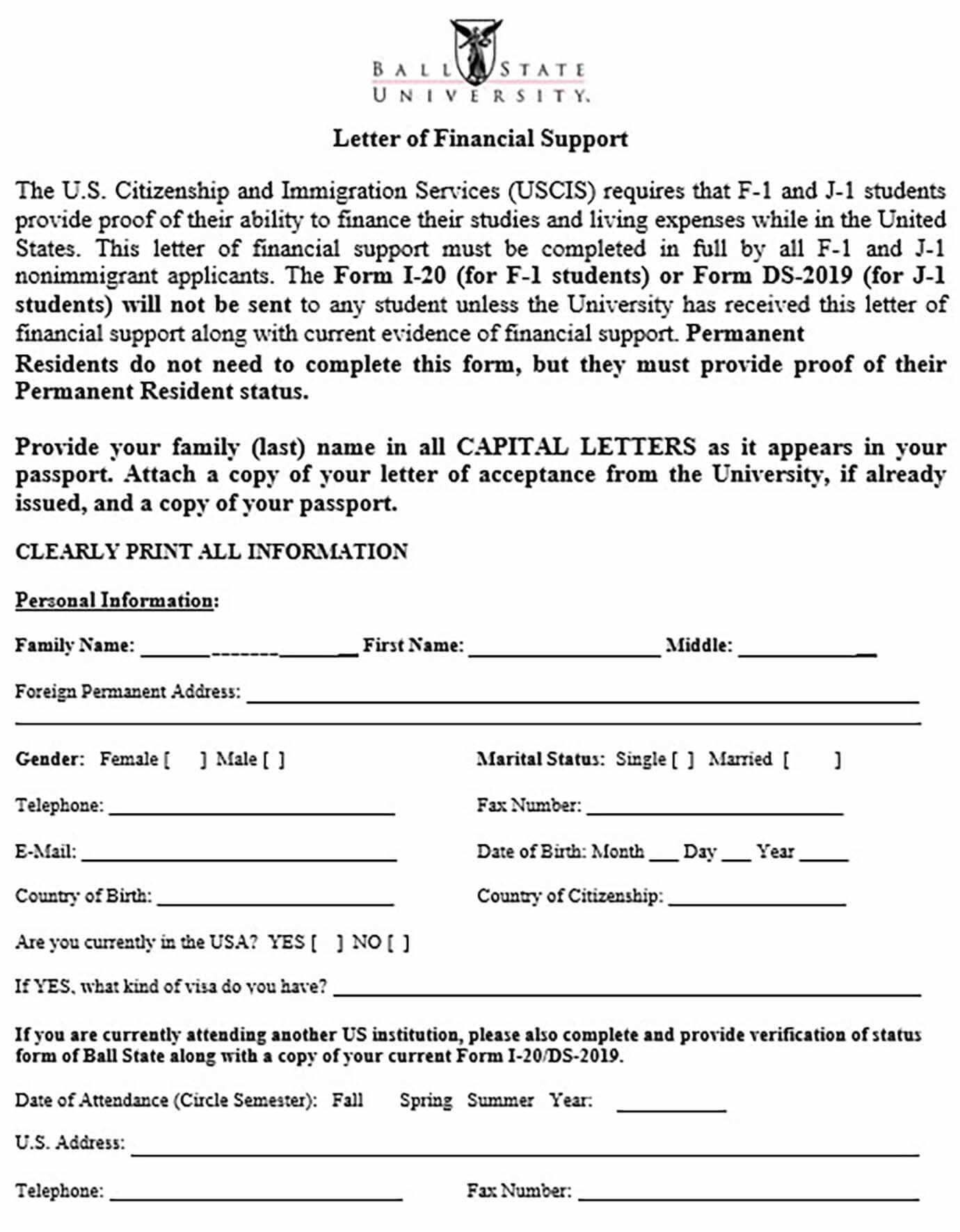 financial letter of support template