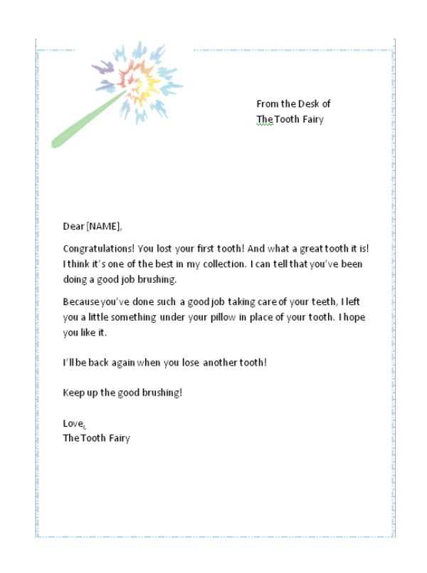 first tooth fairy letter template