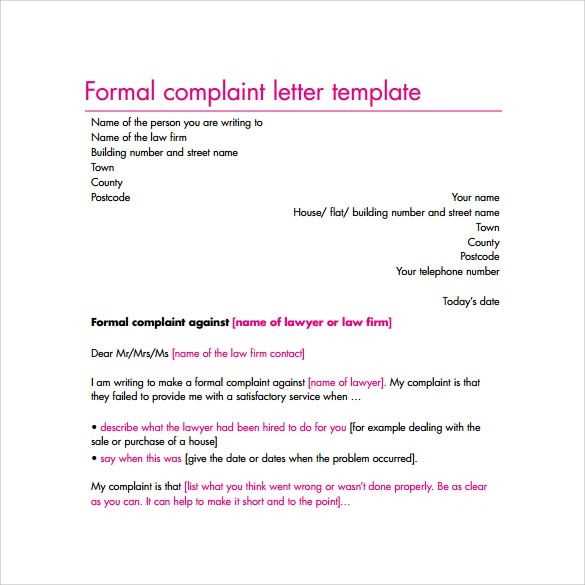 formal complaint letter template word