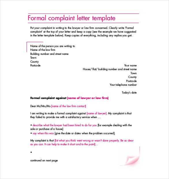 formal complaint letter to hr template