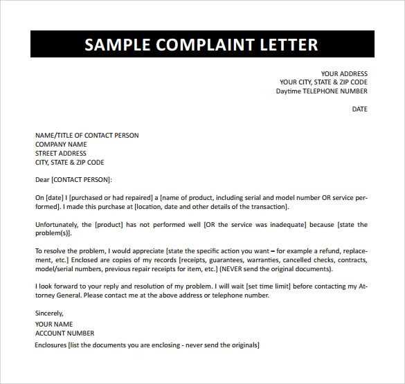 formal letter of complaint to employer template