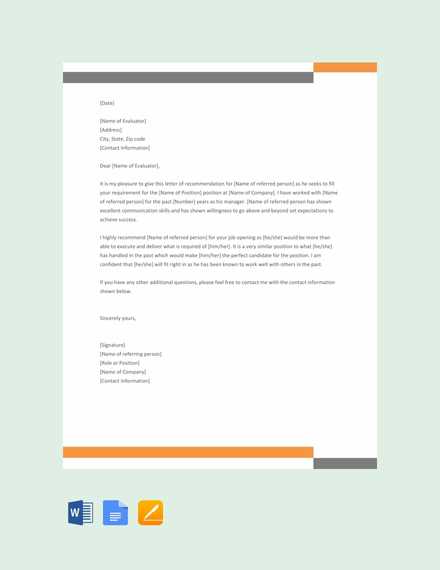 formal reference letter template